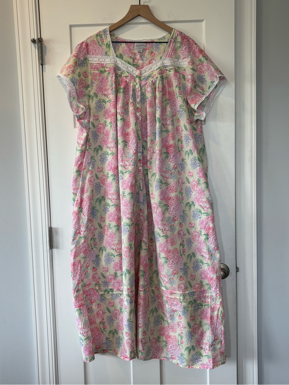 Lanz of Salzburg 3X Pink Yellow Floral Cotton Nightgown Button Front Lightweight